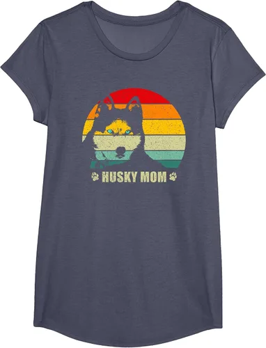 Vista 13 de Husky Mom Retro Dog Lover Mother Siberian Huskies Tee Women T-Shirt Asphalt Grey