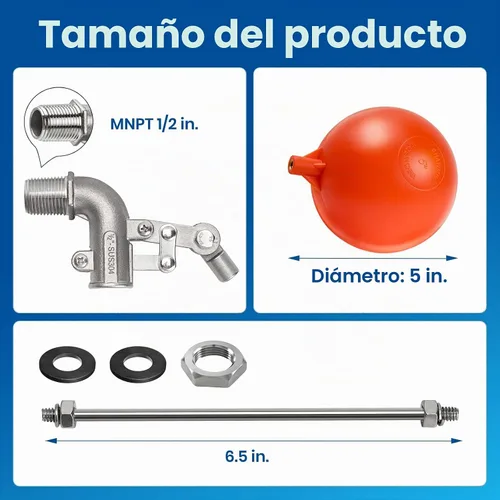 Vista 3 de Válvula de flotador de acero inoxidable de 1/2 pulgada – Control de nivel de agua automático de acero inoxidable 304 de servicio pesado, brazo