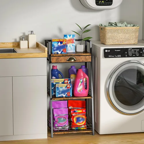 Vista 7 de keomaisyto Estantes de baño de 3 niveles con cajón de lona, estante de almacenamiento de baño, estante de almacenamiento pequeño, estante