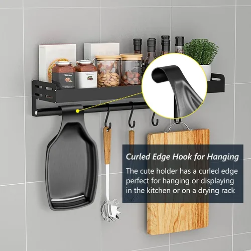 Vista 5 de Herogo - Soporte de cuchara de acero inoxidable negro para estufa de cocina, soporte grande para espátula de cocina con parte inferior cuadrada