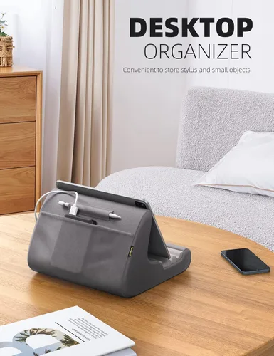 Vista 3 de Lamicall - Soporte de tableta con almohada, almohadilla suave para tablet para cama, soporte para teléfono de regazo con soporte para lápiz óptico