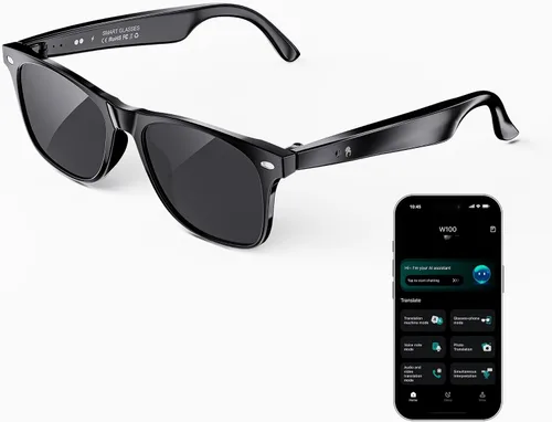 Vista 9 de Gafas inteligentes AI, gafas de traducción con GPT de chat y 164 idiomas Bluetooth Glasses with Photochromic Lens, Music Playback & Hands-Free