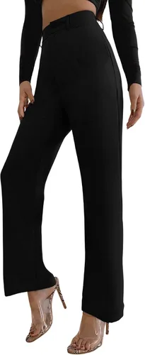 Vista 5 de SweatyRocks - Pantalones deportivos largos para mujer diseño de tiro alto y color liso elegante para oficina
