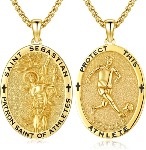 Vista 28 de Collar de amuleto de medalla de San Patrono de plata/oro de 14 39A-St Peregrino-Plata