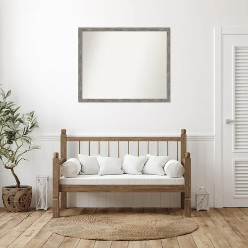 Vista 78 de Amanti Art Silver Bathroom Mirror for Over Sink, 26x35 Custom Made Marred Pewter Rectangle Vanity Mirror, Large Casual Wood Frame, Hangs Horizonally