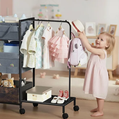 Vista 5 de Organizador de pañales para bebé, carrito rodante de 3 niveles con estante de ropa para niños, carrito de utilidad móvil con divisores y cajones