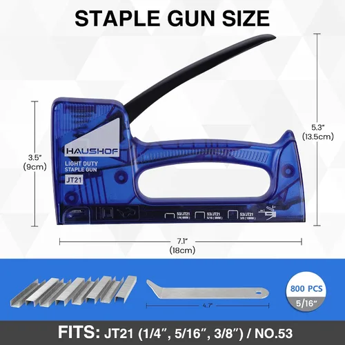 Vista 3 de HAUSHOF Pistola de grapas ligera, pistola de grapas para tapicería con 800 grapas JT21 y removedor de grapadoras, se adapta a grapas JT21 de 1/4