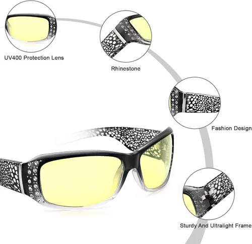 Vista 2 de IGnaef Gafas de conducción de visión nocturna para mujer, diseño de moda polarizado, lentes amarillas antirreflejos para conducir