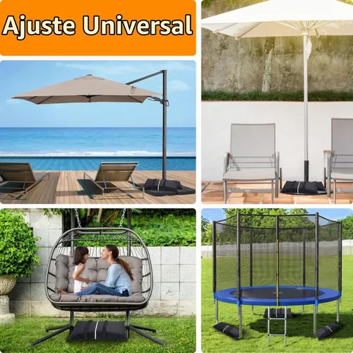 Vista 7 de Bolsas de arena para base de paraguas, 2 bolsas de arena rellenables de 50 libras para base de paraguas, sombrilla de patio voladizo, trampolín