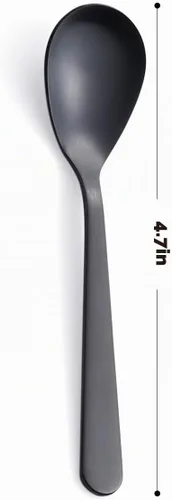Vista 3 de Cucharas de café expreso Demitasse negro mate, acabado satinado de acero inoxidable, mini cucharaditas, cucharas de azúcar, 4.7 pulgadas, juego de 6
