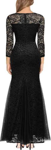 Vista 2 de Miusol Vestido largo formal de noche de sirena con encaje floral elegante y manga 23 para mujer