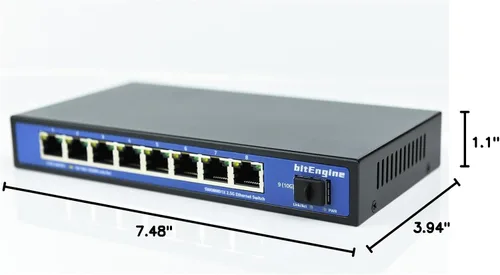 Vista 7 de Switch Ethernet no administrado de 8 puertos 2.5G con enlace ascendente SFP+ 10G, 8 puertos Base-T de 2.5G, capacidad de conmutación de 60 Gbps