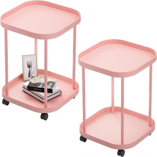 Vista 9 de Mesa auxiliar con ruedas Villertech, mesa auxiliar de sala de estar, mesa auxiliar de sofá móvil de plástico, mesa auxiliar pequeña, mesita de noche