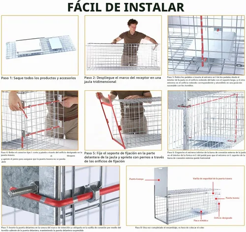 Vista 3 de Timaze 57" Large Foldable Humane Live Animal Trap Cage Jaula plegable resistente para trampa de animales, adecuada para perros grandes, zorros