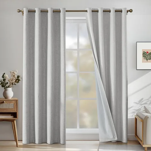 Vista 11 de Cortinas 100% opacas para dormitorio, cortinas opacas de 63 pulgadas de largo, cortinas opacas de lino para sala de estar, cortinas con ojales