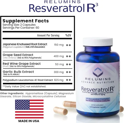 Vista 7 de Relumins Suplemento Resveratrol de 600 mg – Antioxidante de alta potencia con semilla de uva y extracto de vino tinto – Apoya la piel, la salud