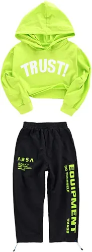 Vista 4 de Disfraz de hip hop para niñas de 2 piezas, conjunto de ropa corta con capucha para niños