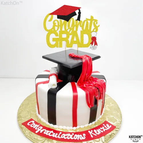 Vista 7 de Katchon, Decoración de pastel de graduación con purpurina, 6.5 pulgadas, decoración de pastel de felicitación dorada para decoraciones de graduación