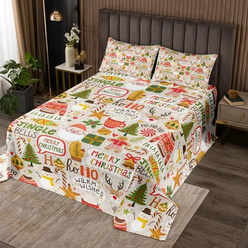 Vista 12 de Manfei Juego de colcha de Navidad para niños, tamaño individual, diseño de pinos de dibujos animados, decoración de habitación de niños y adultos