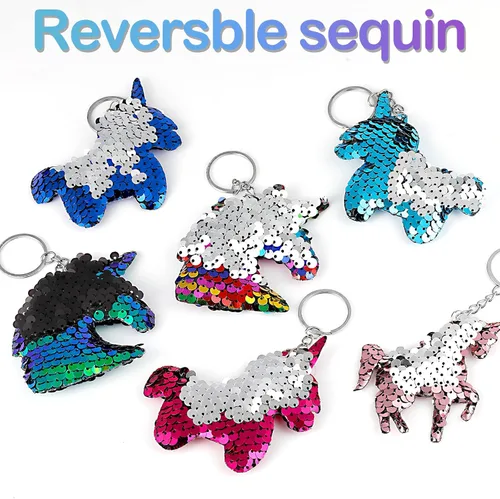 Vista 4 de Outee Llavero de lentejuelas de 30 piezas para cola de sirena, trébol, gato, animales, regalo de Navidad, regalos de fiesta para niños y adultos