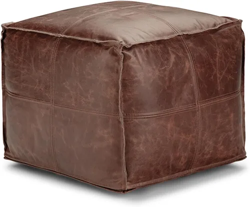 Vista 17 de SIMPLIHOME Fredrik - Puf cuadrado – Otomano de cuero genuino tejido de 18 pulgadas de ancho en negro, reposapiés estilo bohemio o asiento adicional