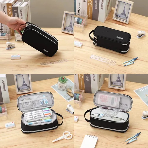 Vista 6 de Dugio Estuche grande para lápices para niños, adolescentes, niños, con cremallera, con asa, organizador para lápices, estuche estético