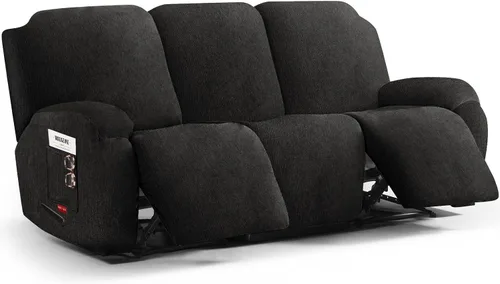 Vista 16 de 3 fundas elásticas para sillas reclinables, fundas de tela de felpa y protectores duraderos de muebles para niños y mascotas (1 plaza, negro)