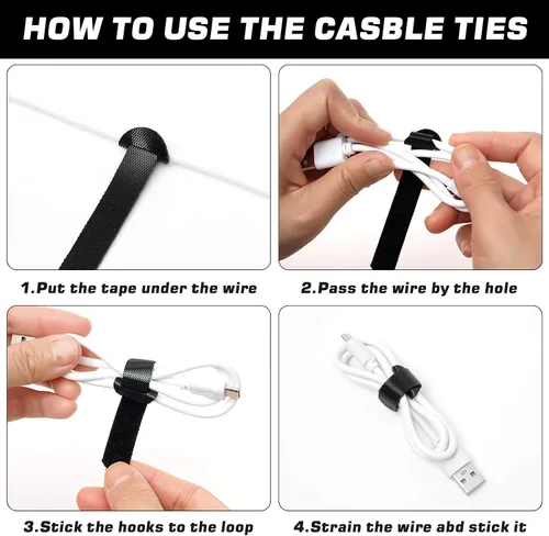 Vista 8 de 150 bridas reutilizables para cables - 4+6+8+10 pulgadas, correas de cables multiusos con gancho y bucle para gestión de cables, ataduras