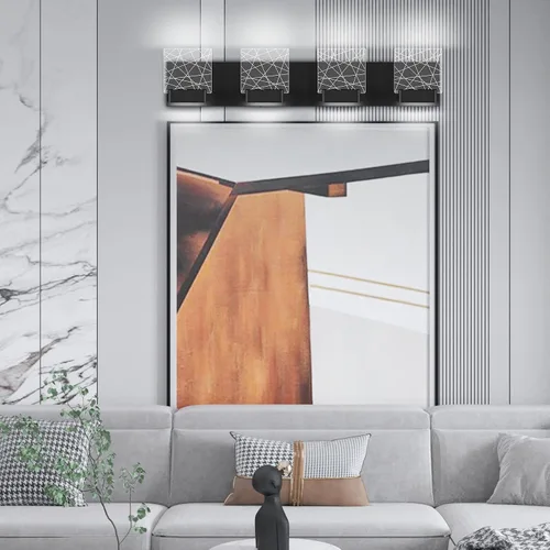 Vista 5 de Aipsun Accesorios de iluminación de tocador de baño negros modernos accesorios de iluminación LED vanidad para baño 4 luces vanidad iluminación 6000
