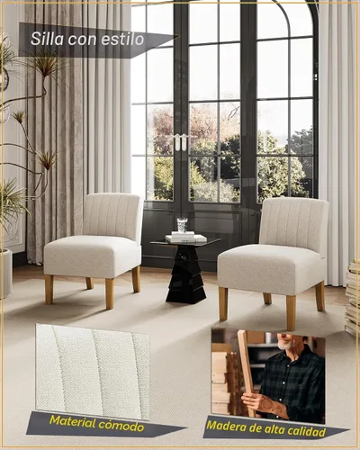Vista 2 de Silla decorativa sin brazos para dormitorio, moderna silla de tocador con patas de madera maciza, cómoda silla tapizada para dormitorio, silla