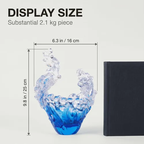 Vista 3 de suruim Figuras de escultura de onda de vidrio soplado a mano, cuenco de vidrio azul y transparente para decoración del hogar, figura de vidrio
