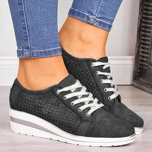 Vista 2 de Tenis de moda de plataforma para mujer, estilo casual, con parte inferior gruesa, tacones altos, caña baja, zapatos de lona para patineta, punta