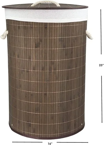 Vista 6 de Home Basics Cesta plegable de bambú para lavandería (redonda, marrón)