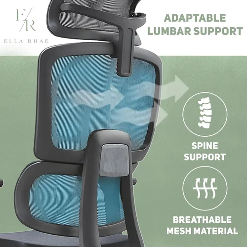 Vista 6 de Silla de escritorio ejecutiva de malla prémium para oficina en casa, con lumbar ergonómico, color negro