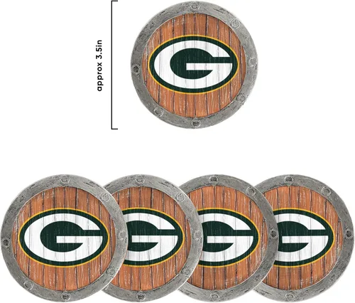 Vista 7 de FOCO NFL Team Logo 5-Pack Barrel Beverage Drink Coaster Set