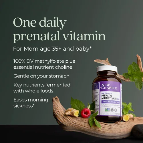 Vista 4 de New Chapter Vitaminas prenatales, un multivitamínico prenatal diario a partir de 35 años con metilfolato + colina para mamá y bebé saludables, 30