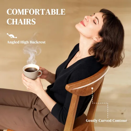 Vista 5 de HOMCOM Juego de mesa de comedor de madera maciza de 5 piezas para 4, mesa de cocina y sillas modernas de granja para espacios pequeños, comedor