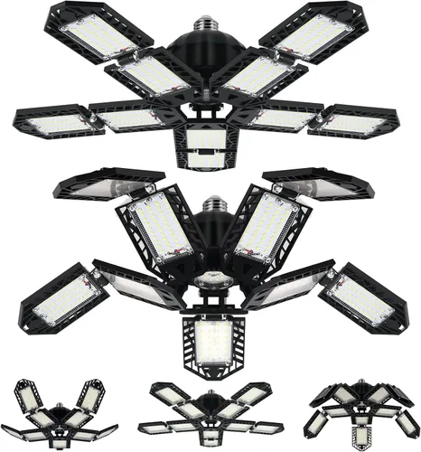 Vista 12 de Aoretic Luces LED de garaje 180W 18000LM 6500K, paquete de 2 6+1 paneles deformables, base E26/E27, uso de almacén y tienda, luz de granero
