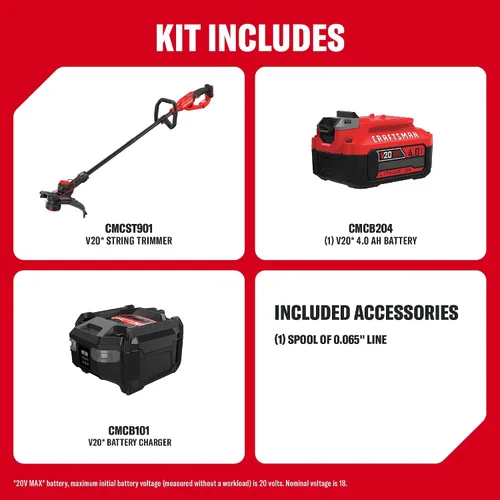 Vista 2 de CRAFTSMAN V20 - Kit de recortadora de césped y cortadora de césped con batería de 4 Ah y cargador, 13 pulgadas, Wacker inalámbrico de malezas