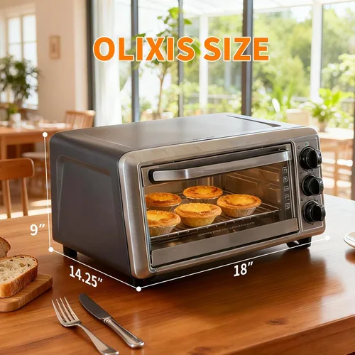 Vista 6 de OLIXIS Hornos tostadores para encimera de 19 cuartos de galón, horneado, tostado, asador, pizza y caliente, 1300 W, temporizador de 30 minutos