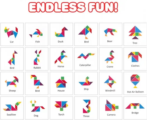 Vista 4 de ArtCreativity Rompecabezas de madera Tangram para niños, 7 piezas de colores, rompecabezas educativo, juguete de aprendizaje para niños y niñas