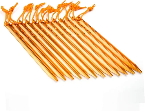 Vista 3 de Juego de 12 estacas de aleación de aluminio con cuerdas reflectantes, estacas de metal ligeras para acampar tiendas de campaña, hamacas Naranja