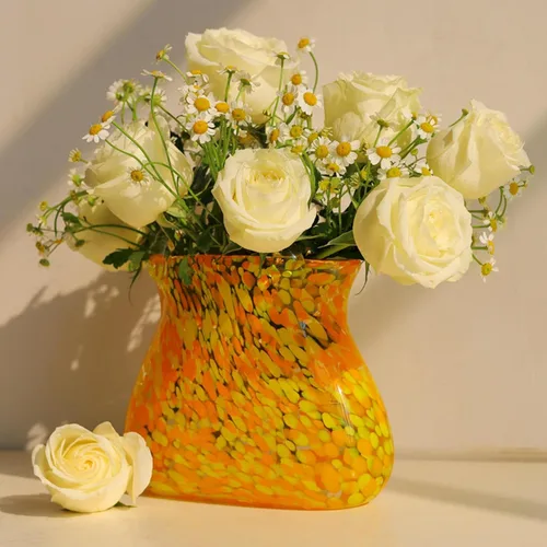 Vista 4 de Jarrón de cristal transparente, único florero para compras, florero con burbujas dentro del florero, florero de bolsa de vidrio para decoración