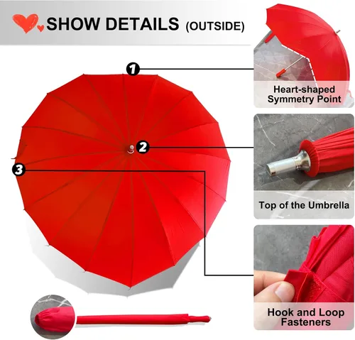 Vista 3 de AoGV Forever Love Parasol rojo con forma de corazón para niñas para San Valentín boda compromiso y accesorios de fotos