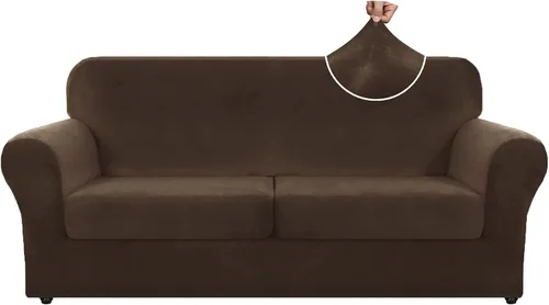 Vista 74 de ZNSAYOTX Fundas elásticas para silla de terciopelo de lujo con brazo, 2 piezas, para sala de estar, funda gruesa y suave, antideslizante, protector