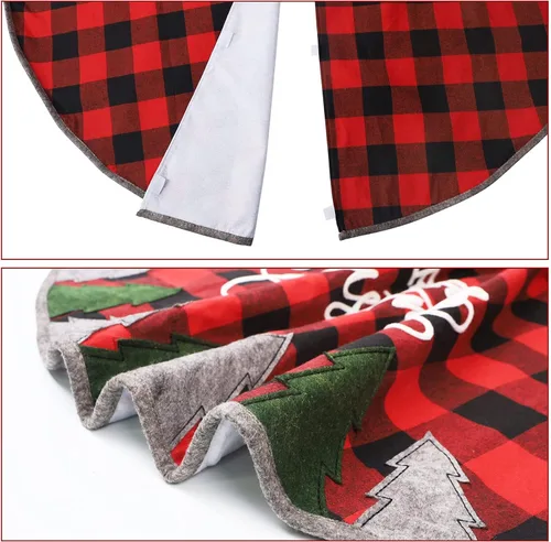 Vista 4 de Juegoal Falda de árbol de Navidad de 32 pulgadas, tapete de árbol de Navidad suave a cuadros rojos y negros para decoración de fiestas de Navidad