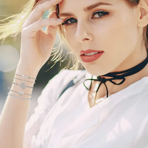 Vista 4 de Hicarer Juego de 16 pulseras en capas de oro/plata para mujer, pulseras de cadena de mano, ajustable, colgante de pulsera para mujer