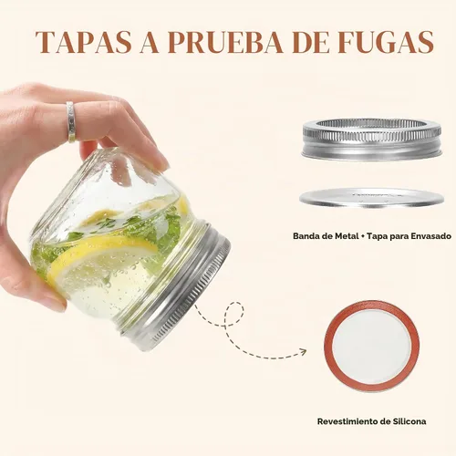 Vista 4 de CycleMore 24 tarros de vidrio transparente de 8 onzas con tapas separables de plata regulares, tarros redondos de 8.5 fl oz para especias para miel