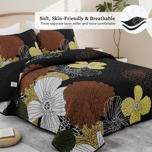 Vista 4 de Juego de ropa de cama reversible de 3 piezas, tamaño Queen Negro