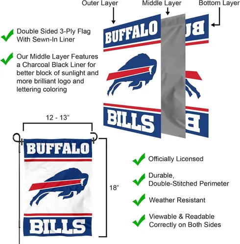 Vista 6 de Bandera de jardín de doble cara con logo blanco de Buffalo Bills